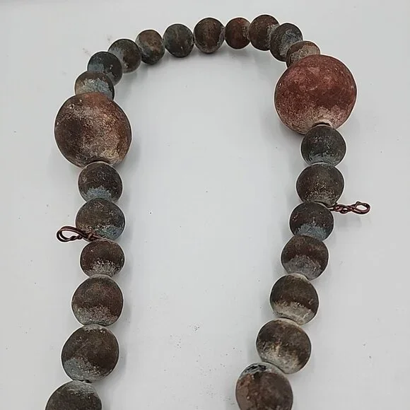Very Large Old Rosary, Souvenir de Liesse Pottery Stoneware Heavy 56 Length